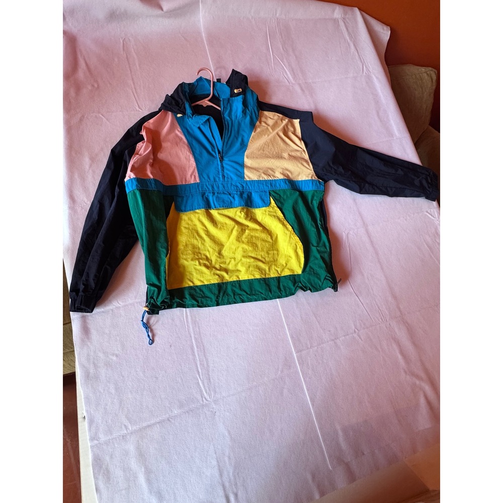 Club Room Mens XL Colorblock Anorak Windbreaker Jacket Quarter Zip Hooded Multi